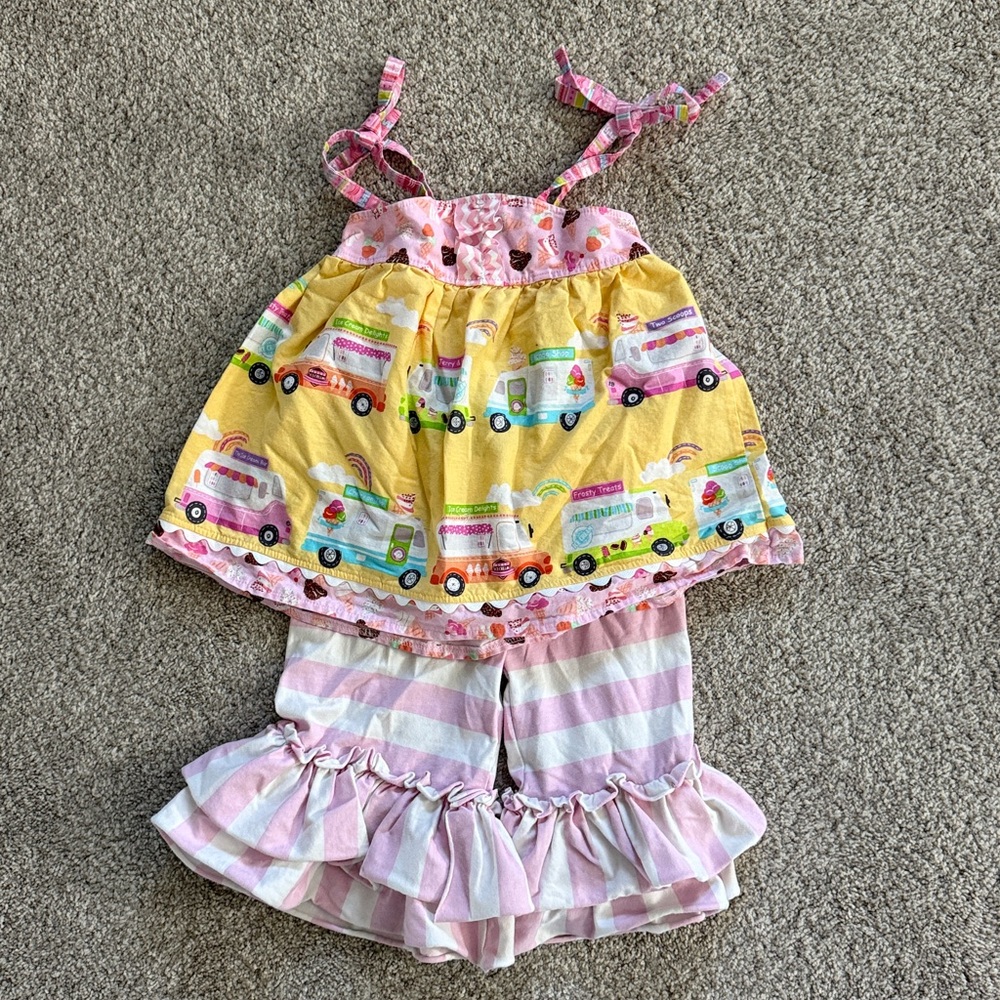 Colorful Kids' Top and Striped Shorts Set